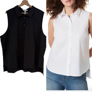 Spanx Sleeveless Stretch Cotton Poplin Button-Up Shirt Sz 2X